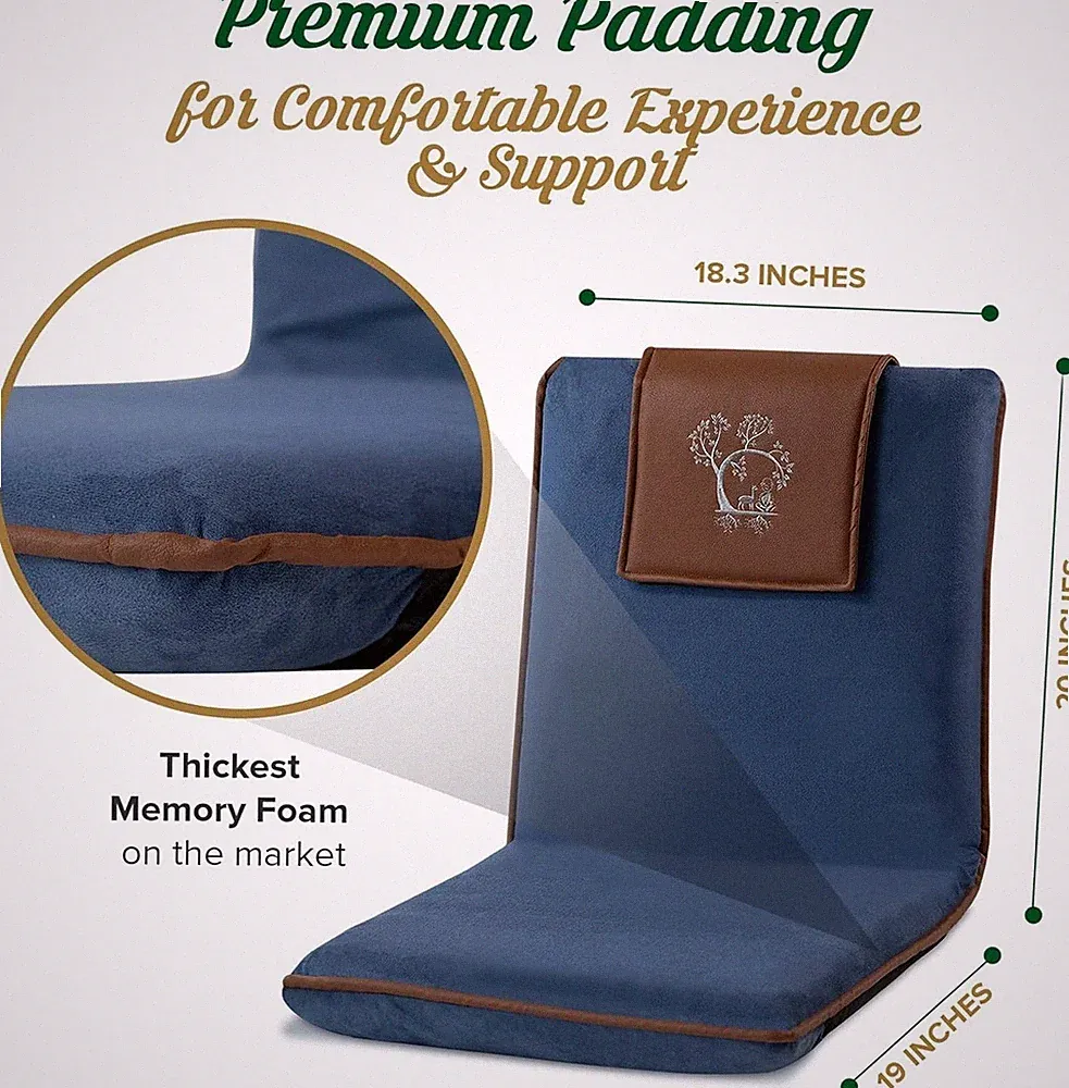 Adjustable Japanese Floor Chair with Back Support for Adults Blue / Brown