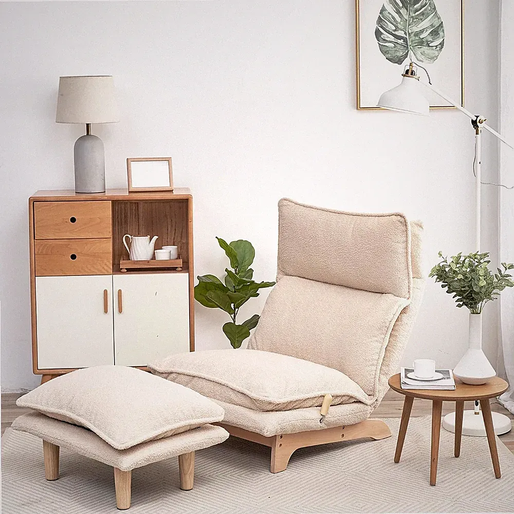 Adjustable Japanese Tatami Floor Chair with Ottoman for Living Room & Bedroom