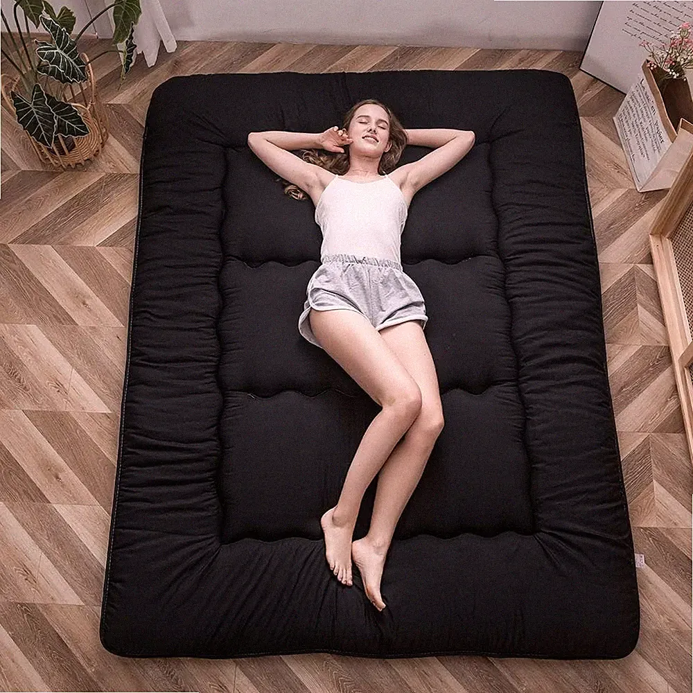 Black 4" Japanese Futon Mattress - Foldable Tatami Sleeping Pad for Kids & Dorms