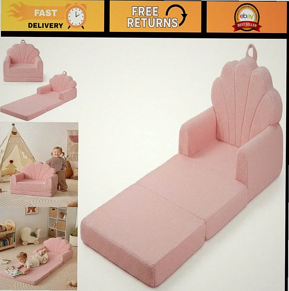 Cozy 2-in-1 Toddler Couch & Lounger, Soft Kids Chair, Playroom Furniture, Pink