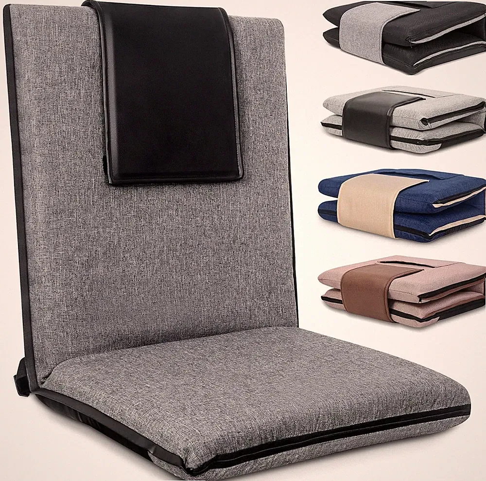 Floor Chair with Back Support 17.32 in x 34.25 x 2.75 in, Grey & Black
