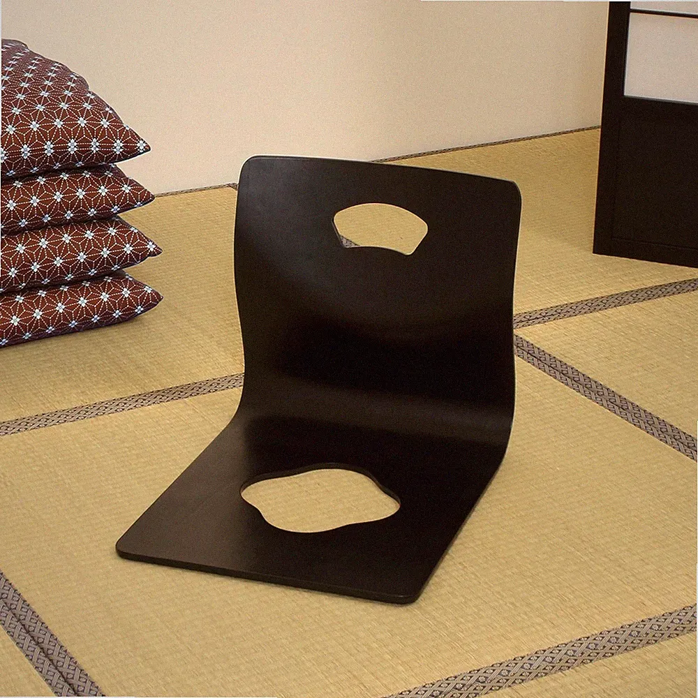 Japanese Ryokan Wooden Zaisu Floor Chair Set of 4 Black Color Tatami Seating New