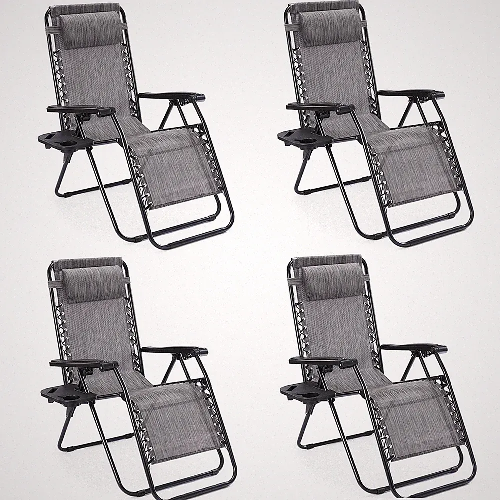 Relax Anywhere with 4 Zero Gravity Chairs - Portable Recliners Cup Holders