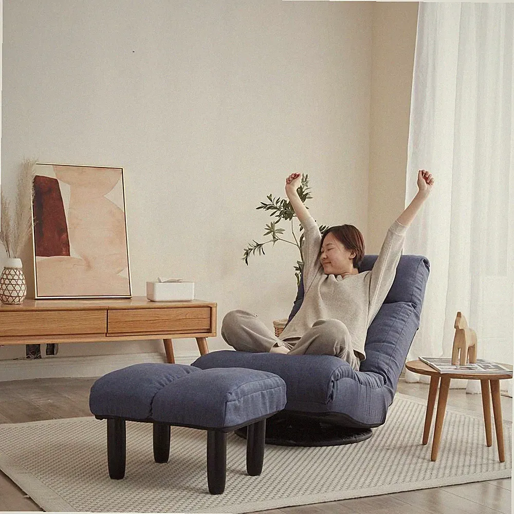 Single Sofa Reclining Chair Japanese Floor Chair Lazy Navy Blue Balcony Tatami