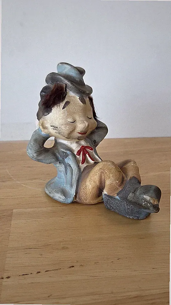 Vintage Ceramic Hobo Figurine with Real Fur Hair - Reclining Tramp