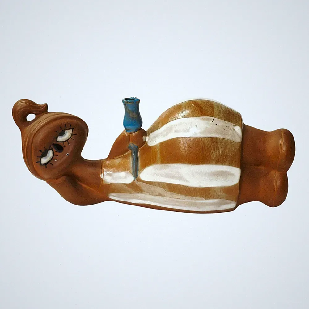 Vtg 1960s Japan Ceramic Big Eye Girl Reclining Figurine Candle Holder Kitsch MCM